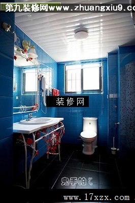 鬼手帕作品新婚房蓝色时尚卫生间实景图洗手池